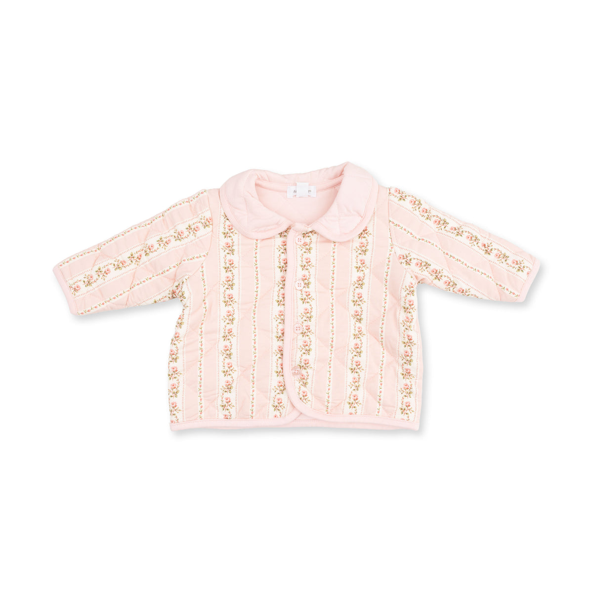 Girls Antoinette Quilted Jacket by Angel Dear, pink and purple quilted winter jacket with a hood and button closure.