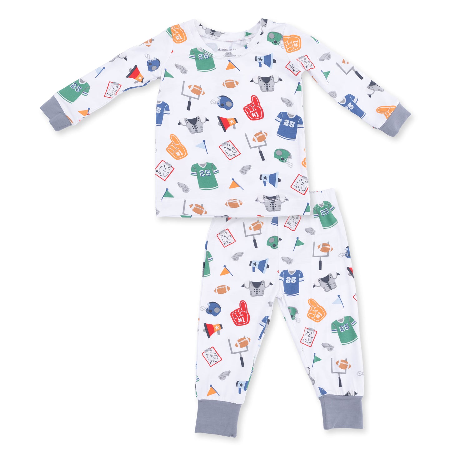 Kids' Game Day long-sleeved lounge set by Angel Dear, featuring comfortable fabric and team-themed graphics for kids.