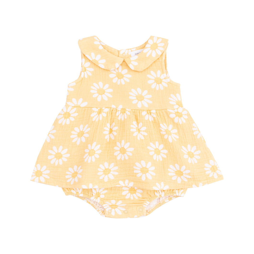 Yellow Mod Daisy Peter Pan Collar Sleeveless Bubble With Skirt
