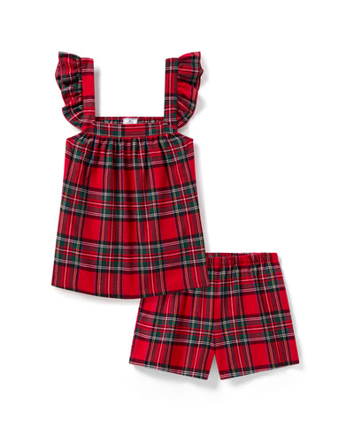 Red plaid dress and shorts set on a white background
