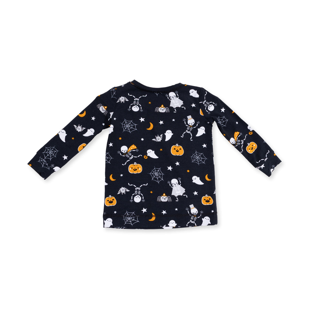 Angel Dear Halloween Skeleton Buddies long sleeve loungewear set featuring fun skeleton print and comfortable fabric for cozy Halloween wear.