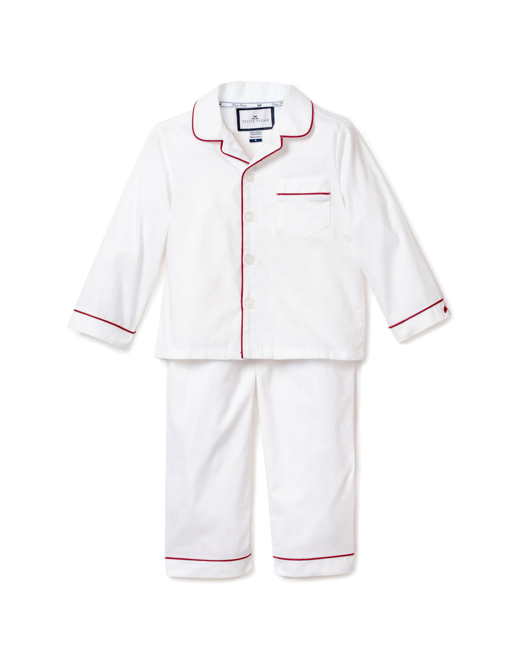 Kids White with Red Piping Twill Pajama Set **preorder**