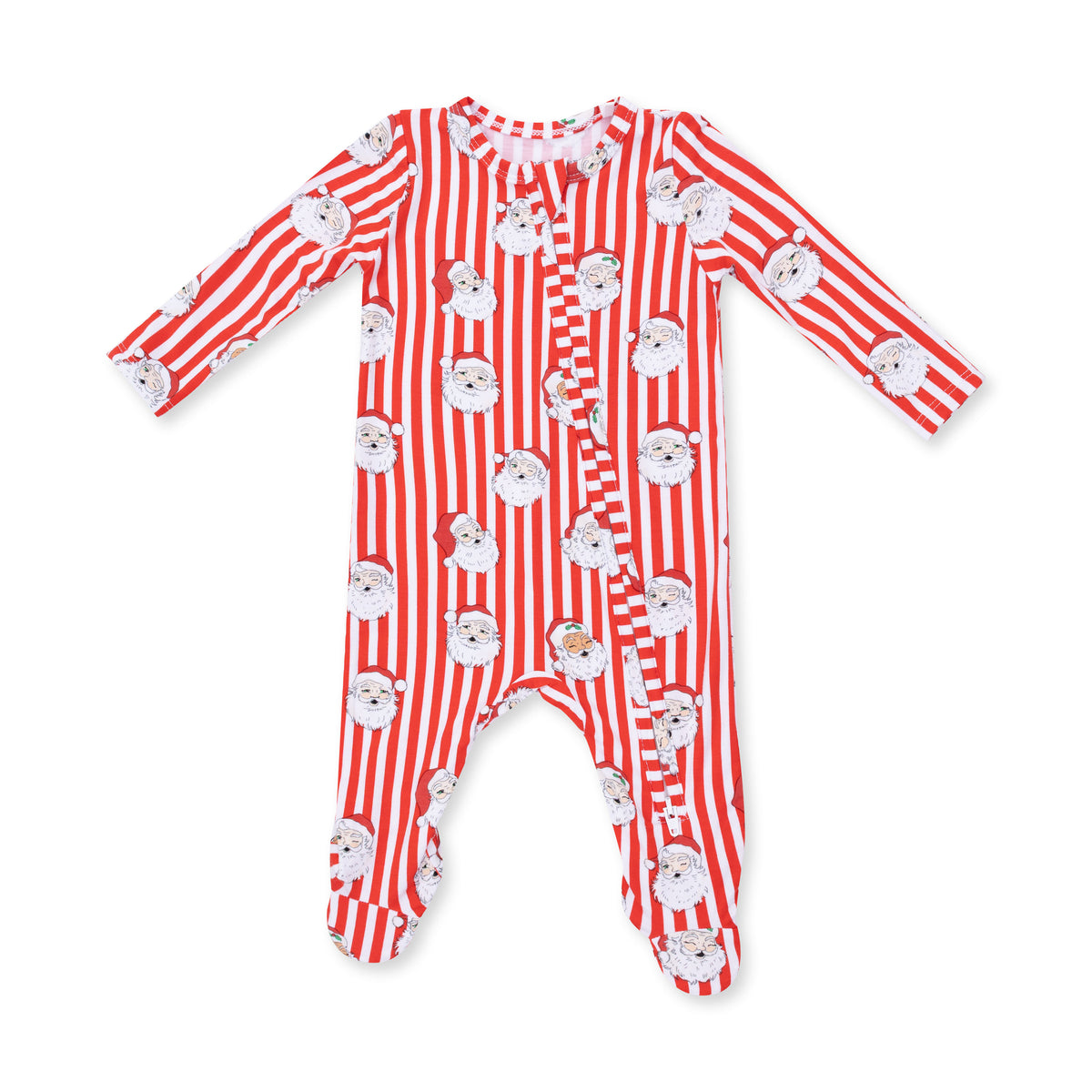 Baby vintage Santa stripe zip-up by Angel Dear, featuring festive red and white Santa pattern on soft fabric.