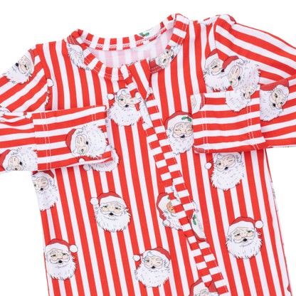 Baby vintage Santa stripe zip-up from Angel Dear, featuring red and white festive Santa pattern and cozy fleece material.