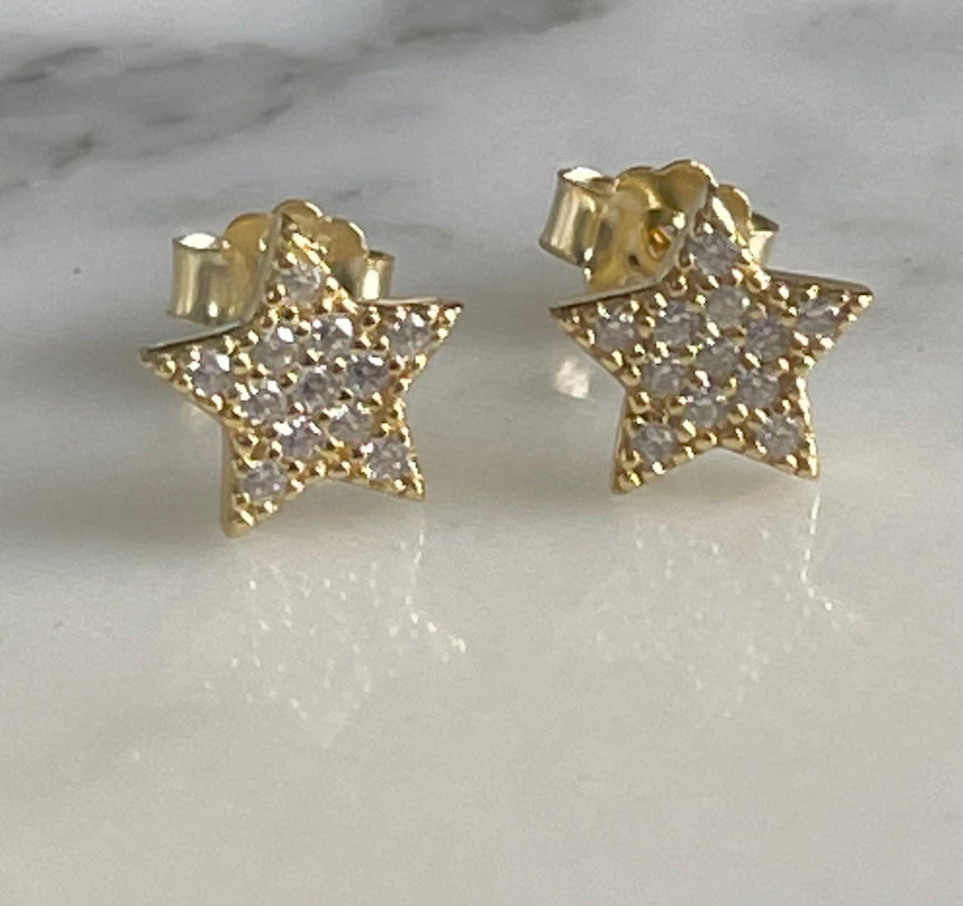 Gold Star Earrings with Pave
