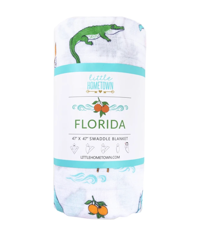 Unisex Florida Babe Baby Swaddle by Little Hometown, soft fabric with Florida-themed print, perfect for cuddling and comfort.