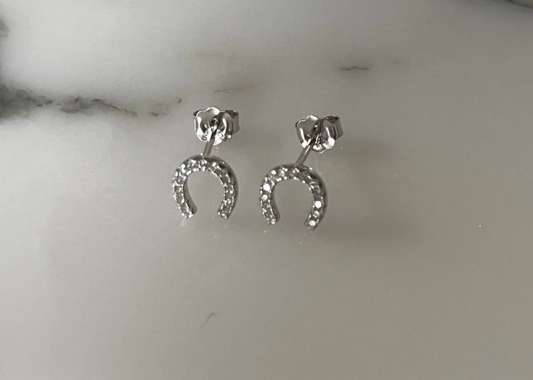 Lucky Horse Shoe CZ Earrings