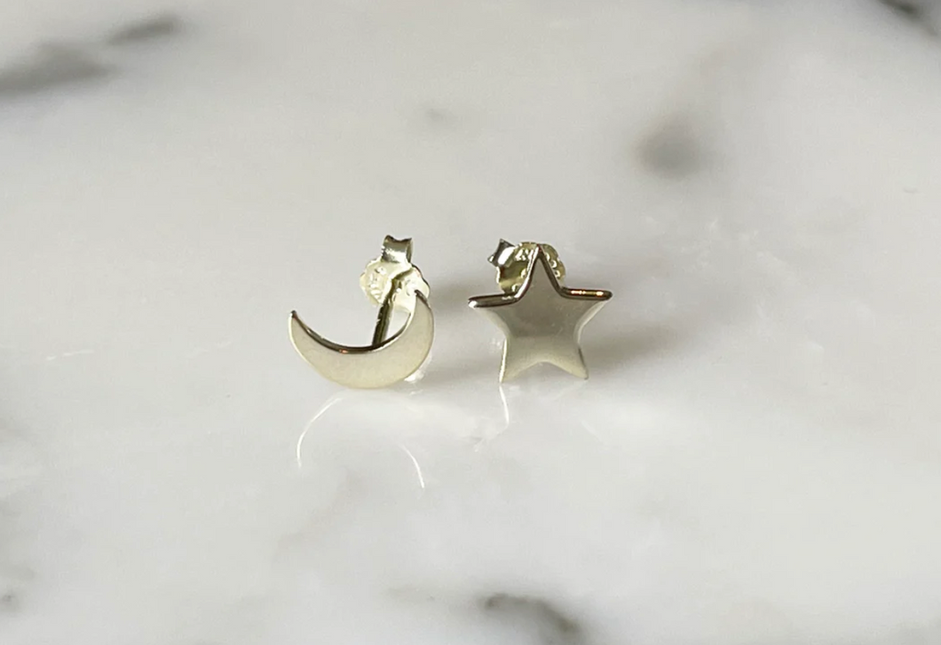 Sterling Silver Moon and Star Earrings