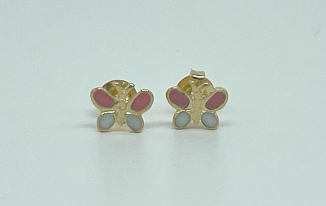 Pink Butterfly Enamel Earrings