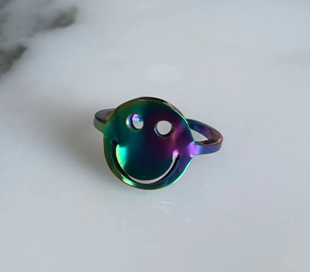 Rainbow Steel Smiley Face Ring