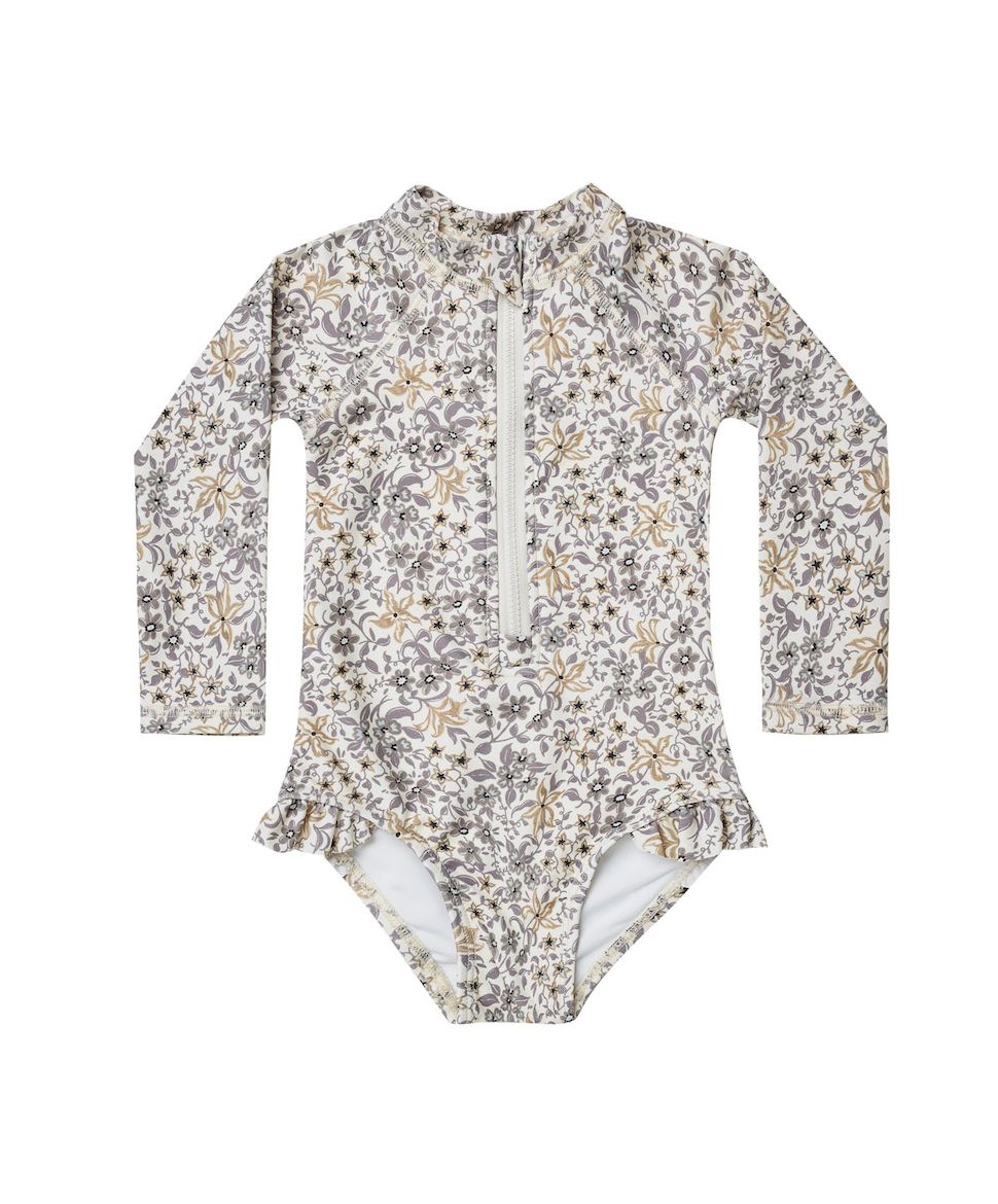 Rash Guard One Piece Swim Suit - Blue Floral