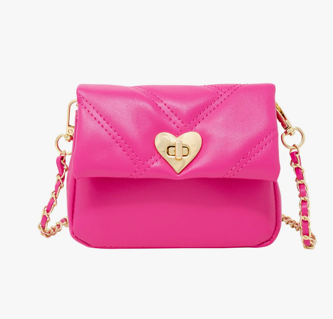 Quilted Soft Heart Lock Purse - Cotton Candy Pink