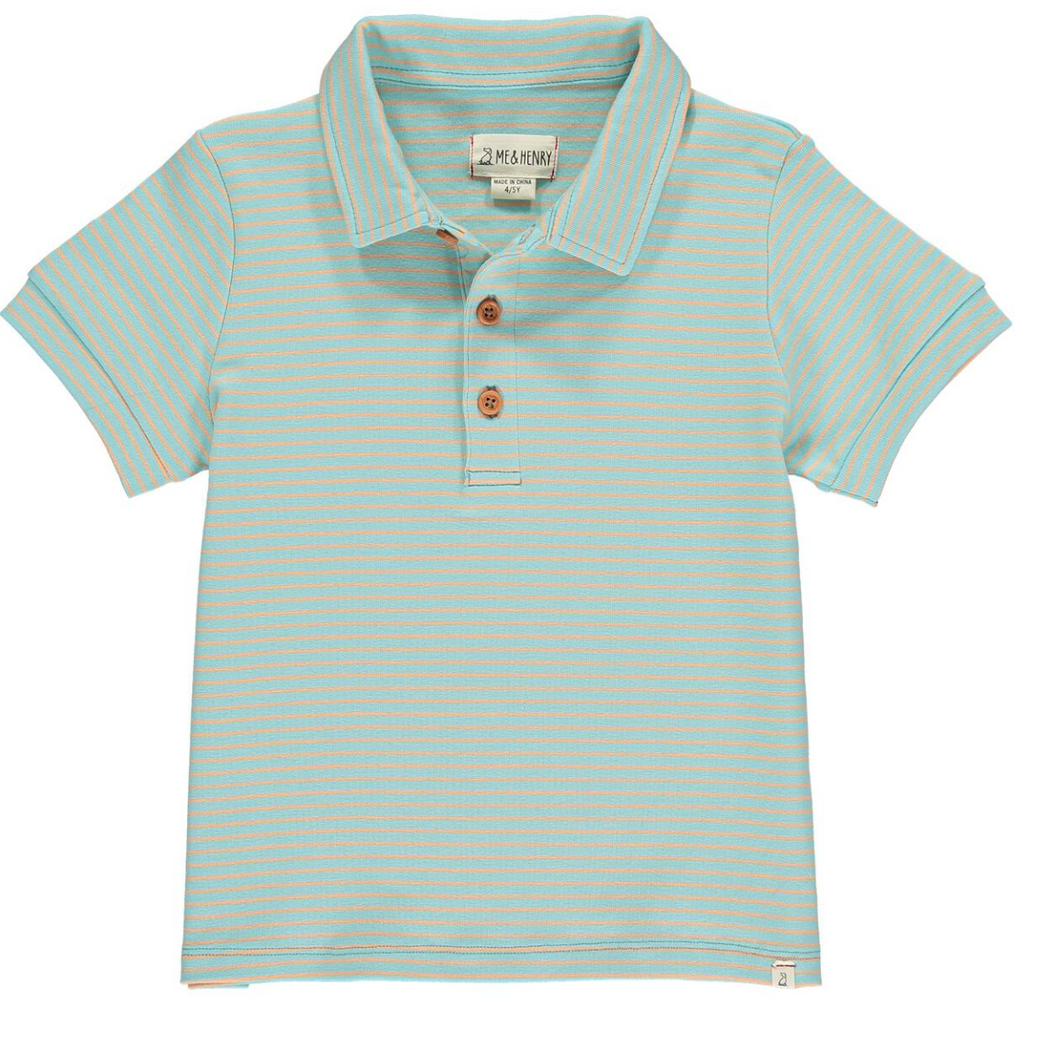 Flagstaff Short Sleeve Polo - Aqua/Salmon Stripe