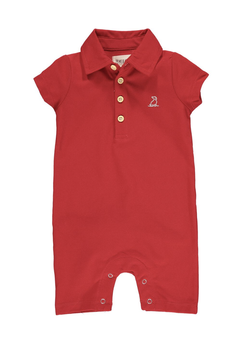 Drift Baby Boy Polo Romper - Red
