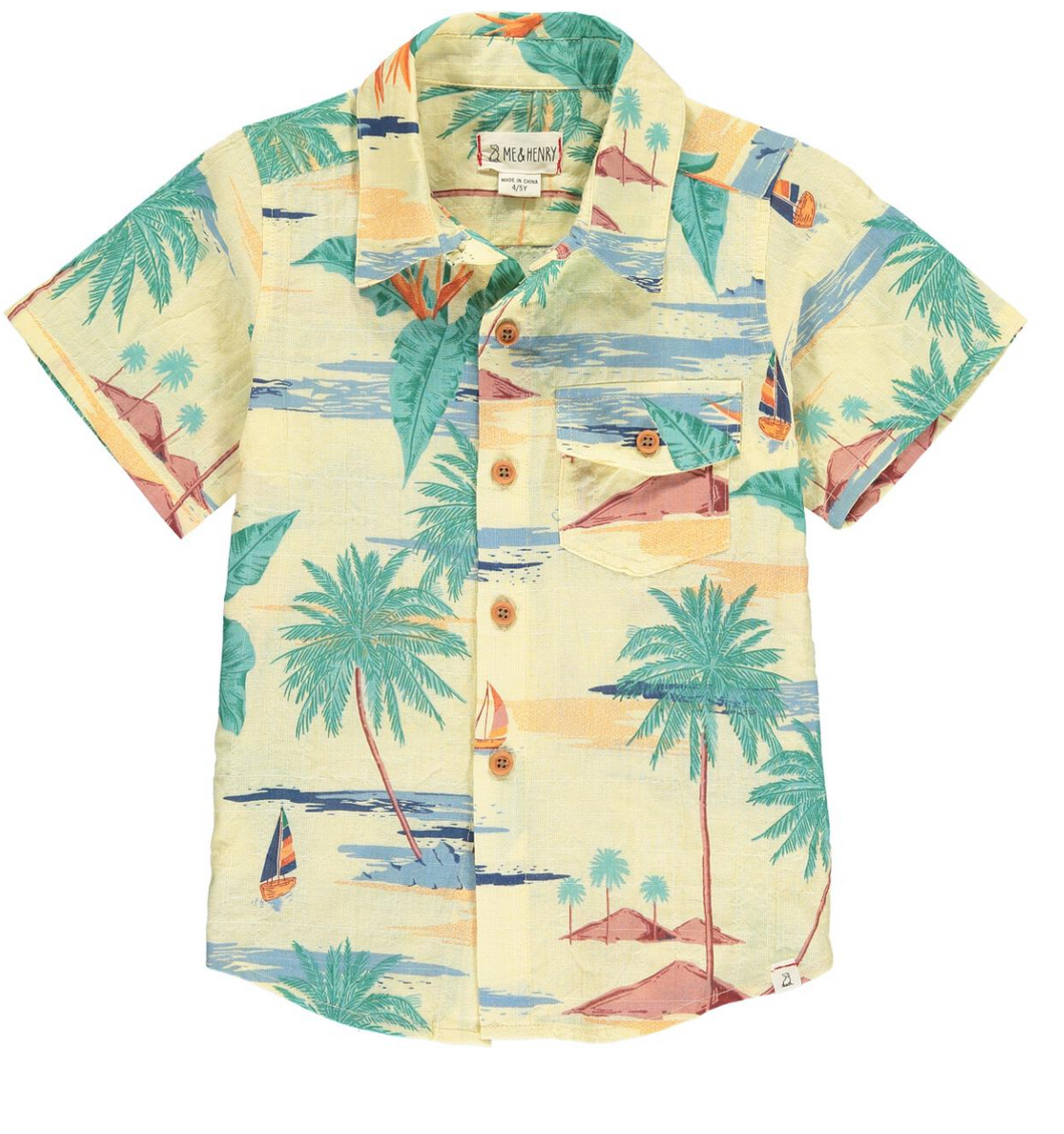 Aloha Woven Print Button Down Shirt - Size 5/6Y