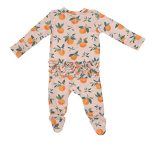 Load image into Gallery viewer, 2-Way Zip Footie with Ruffles - Orange Print
