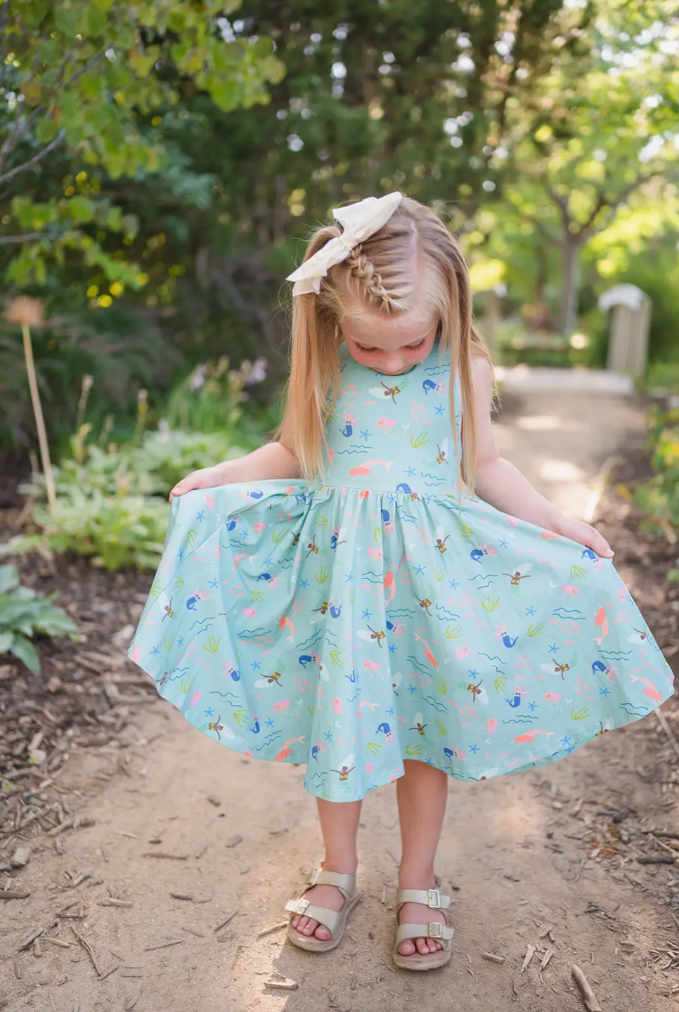 Sofia Cross-back Dress in Mermaid Print - 2T