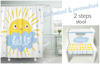 Hand-painted 2-step stool by Flora Ottimer, featuring vibrant custom artwork and sturdy wooden construction.