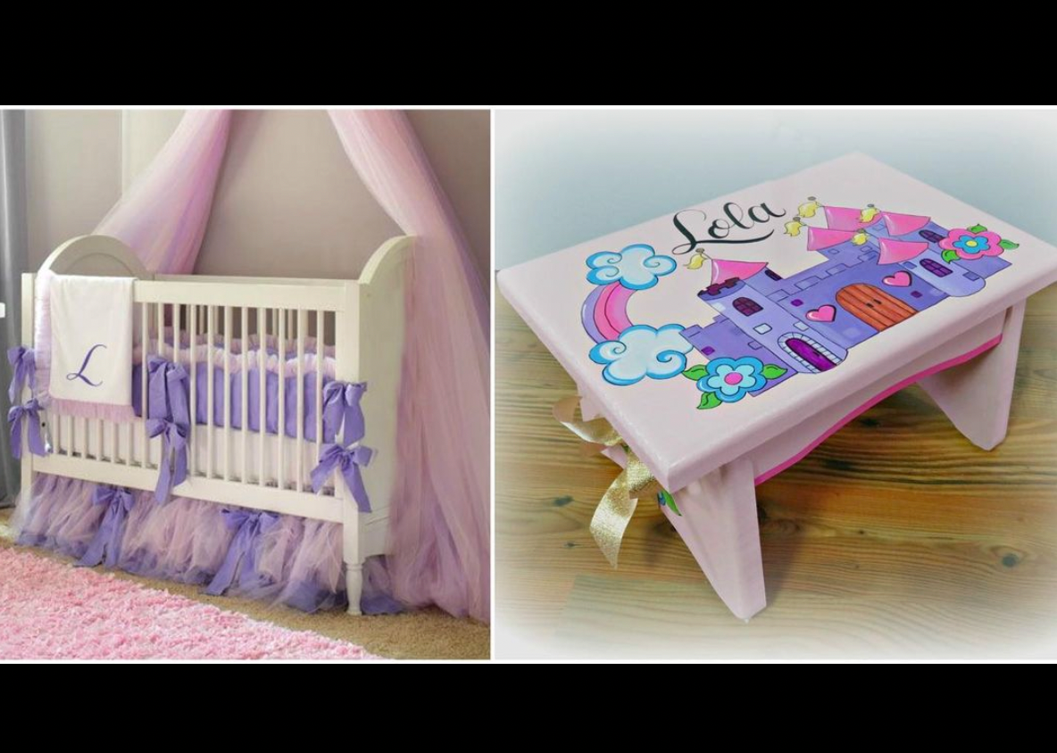 Custom hand-painted foot stool by Flora Ottimer, featuring intricate colorful designs and a sturdy wooden base.