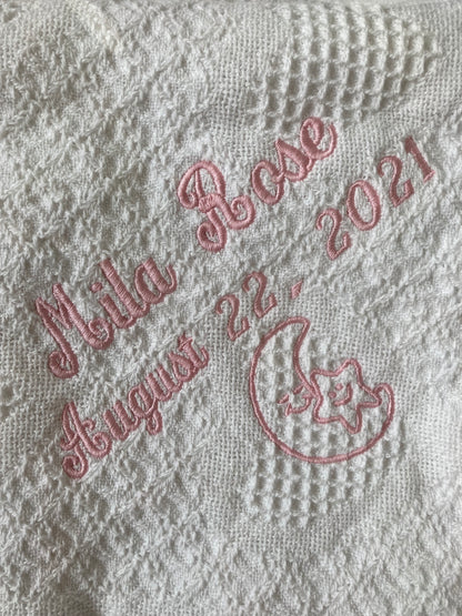 Monogrammed cotton carriage throw by Flora Ottimer, soft, woven blanket with personalized monogram detail on a cozy throw.