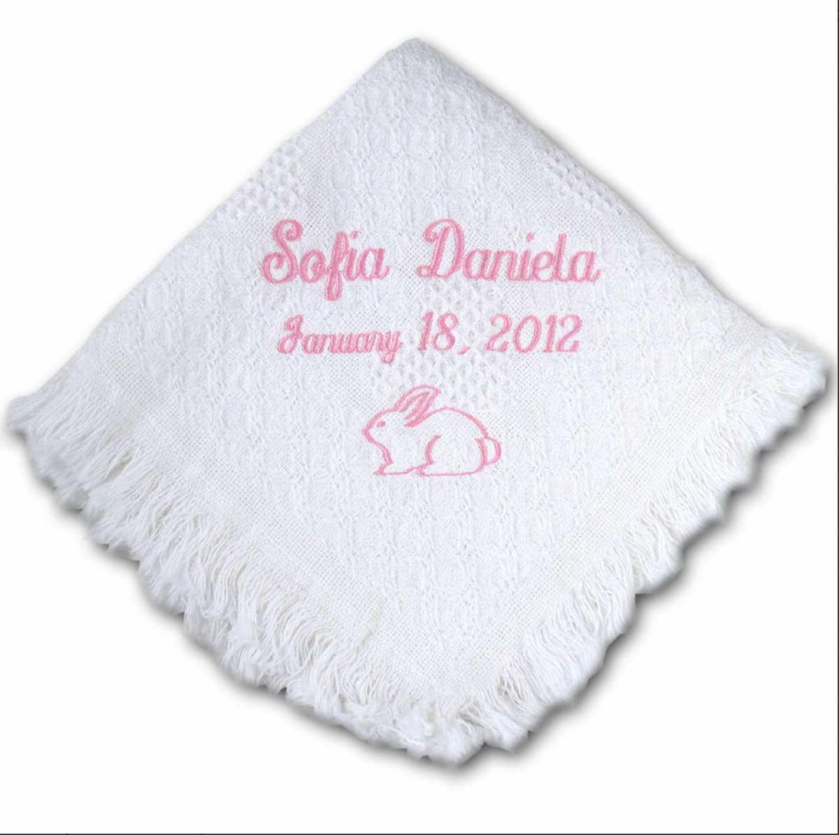 Monogrammed cotton carriage throw by Flora Ottimer, featuring a soft, decorative fabric with personalized monogram design.
