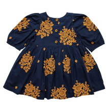 Load image into Gallery viewer, Girls Brooke Dress with Navy and Gold Embroidery
