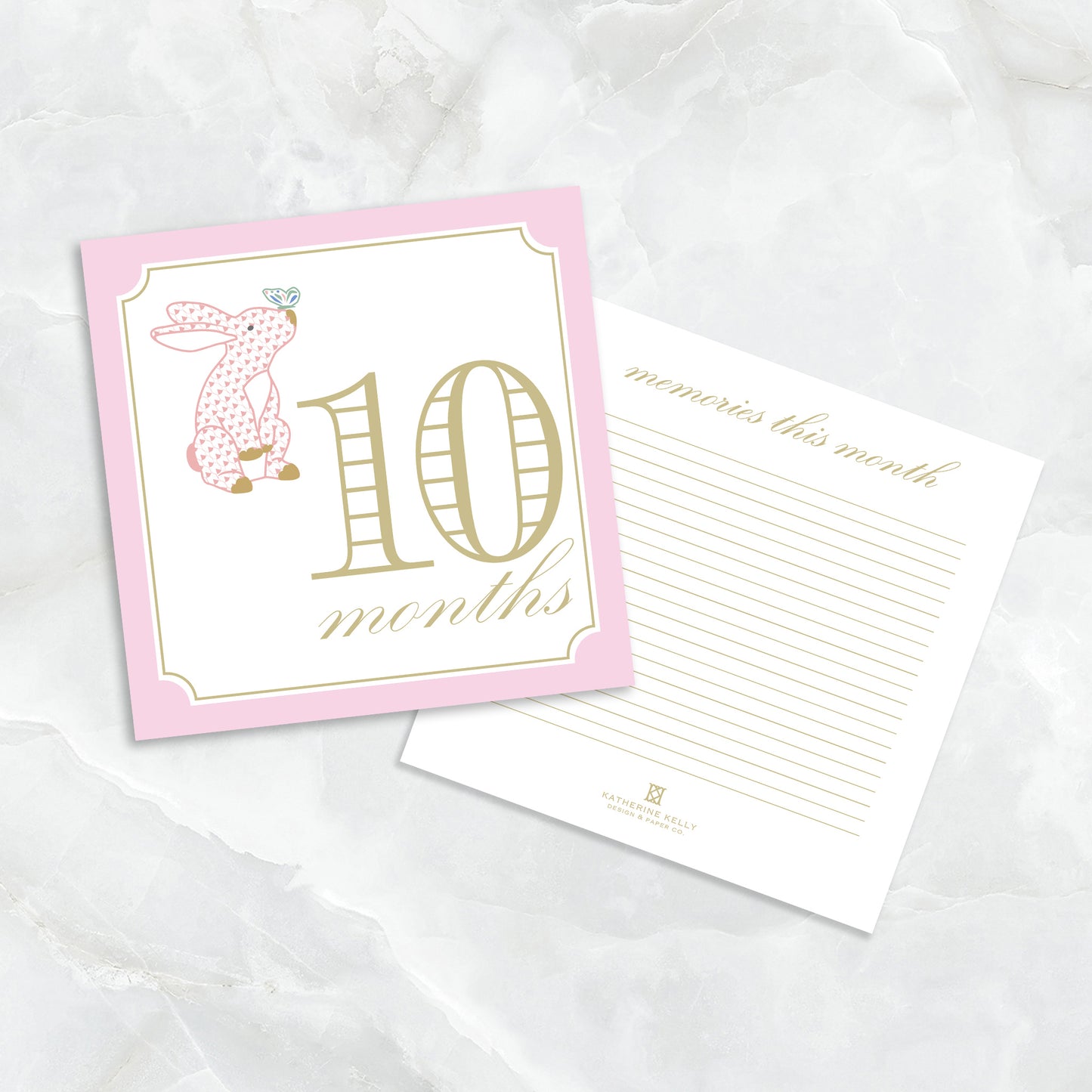 Pink baby milestone card set by Katherine Kelly featuring adorable double-sided milestone cards for girls.