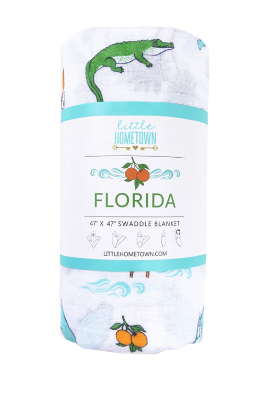 Unisex Florida Babe Swaddle by Little Hometown, soft baby blanket with Florida-themed design, perfect for swaddling and comfort.