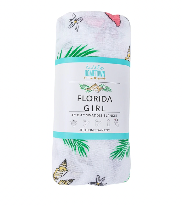 Soft Florida Girl Swaddle by Little Hometown, a cozy baby swaddle with Florida-themed design, perfect for newborns and infants.